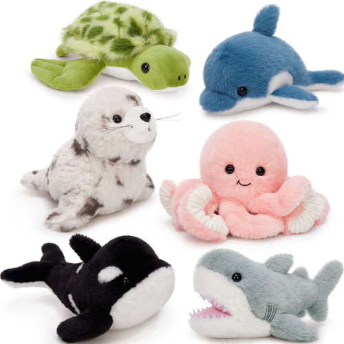 Muiteiur 6Pcs Stuffed Ocean Animals Cute Marine Animal Toys(Whale/Shark/Orca/Turtle/Octopus/Seal)