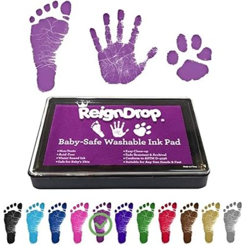 ReignDrop Ink Pad For Baby Footprint & Handprint - Creates Impressive Long Lasting Keepsake Stamp for Infant & Kids. Smudge Proof, Easy to Wipe Off Skin, Safe & Gentle Acid Free(Black)