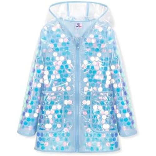 WELAKEN Girls Sequin Raincoat Waterproof Reusable Hooded Outwear Rain Jacket with Lining