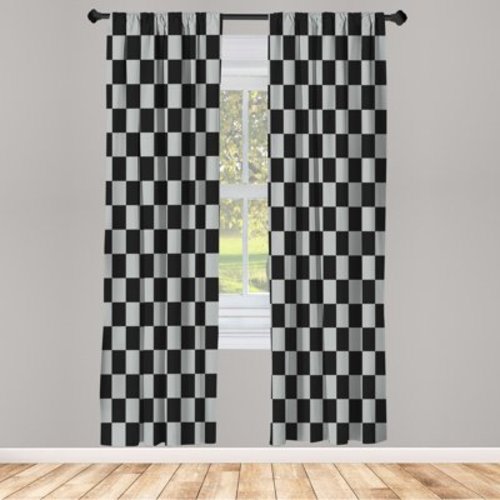 Ambesonne Checkers Game Curtains, Grid Style Monochrome, Pair of 28"x84", Charcoal Grey
