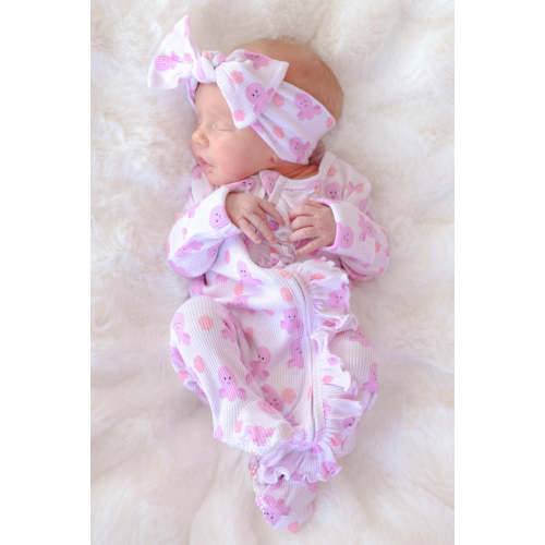 Bamboo Waffle Ruffle Zipper Footie in Sea Snuggles | Caden Lane