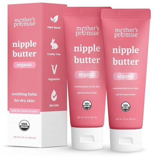 Organic Nipple Butter for Breastfeeding Mothers | Lanolin Free Nipple Cream, Safe for Nursing Moms & Babies | No Need to Wash Balm for Dry Skin & Breast Feeding, Breastfeeding Essentials (2 Pack)
