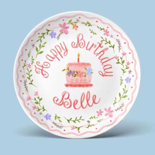 Girls Scalloped Birthday Plate, Dainty Roses Pink Bow Ribbon, First Birthday Keepsake – 1st Birthday Smash Cake Plate, Coquette Gift P75HPI0