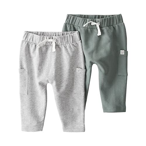 little planet by carter's unisex-baby 2-pack Pants made with Organic Cotton, Spring Moss/Lighter Grey Heather, 6 Months