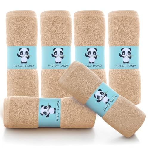 HIPHOP PANDA Baby Washcloths, Rayon Made from Bamboo - 2 Layer Ultra Soft Absorbent Newborn Bath Face Towel - Reusable Baby Wipes for Delicate Skin - Brown, 6 Pack