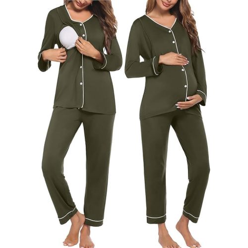 Ekouaer Maternity Pajama Set Button Down Nursing Pajamas Long Sleeve Breastfeeding Loungewear with Adjustable Pants