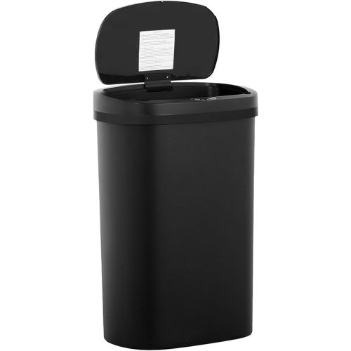 BestOffice | 13 Gallon Plastic Trash Can with Lid | Dark Black