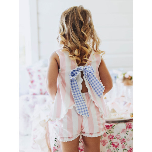 Vintage Bow Playsuit - Pink Stripe