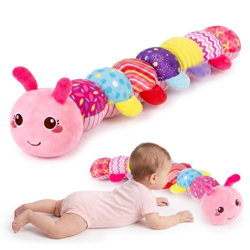 Baby Tummy Time Toy 0-6 Month Musical Stuffed Animal Plush Caterpillar Toy for Infant 6-12 Month Teething Sensory Toy with Crinkle Rattle for Babies 0-3-6 Month Newborn Toys for Boy Girl Birthday Gift
