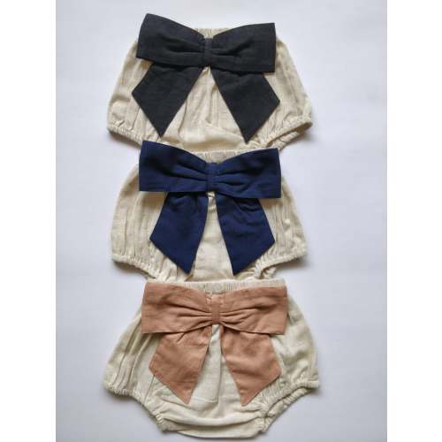 Set of 3 - Ivory Diaper Covers with Contrast Bows in Blush, Navy & Black.
