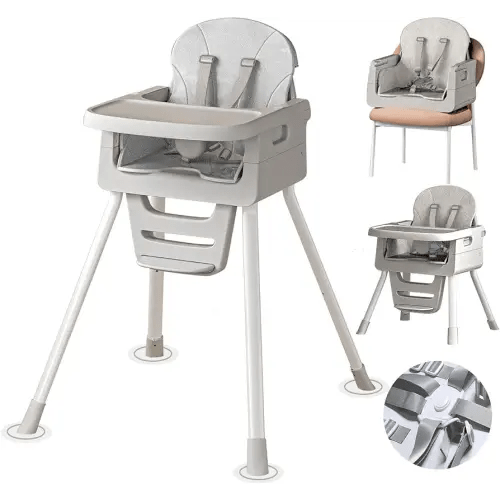3 in 1 Convertible High Chairs for Toddlers 1-3 Baby Feeding Chair with Tray Wipeable Infant Highchair Sit Up High Chair for Babies and Toddlers with 5-Point Safety Harness & Cushion Grey