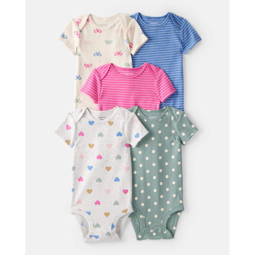 Baby Girl 5-Pack Hearts Print Cotton Multipack Bodysuits | Carter’s Oshkosh Canada