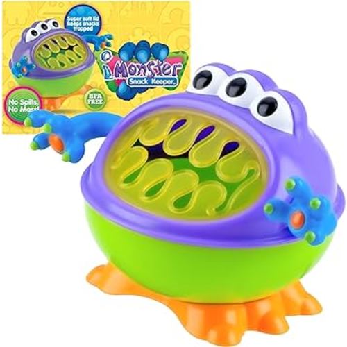 Nuby 3-D Monster Toddler Snack Containers - Spill-Proof Snack Cups for Toddlers with Soft Silicone Flaps - BPA-Free, Dishwasher-Safe