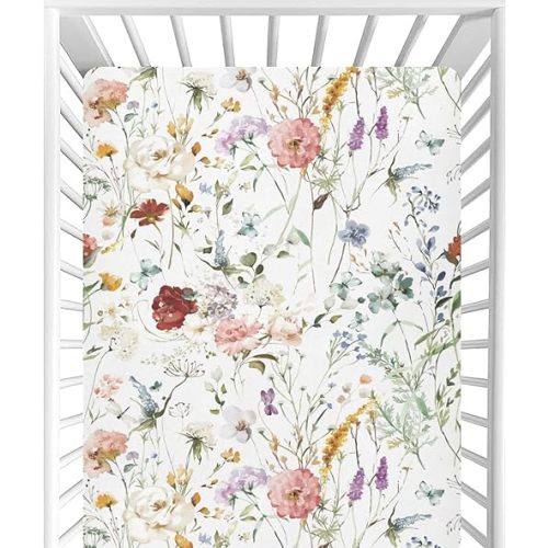 CaTaKu Crib Sheets for Girls & Boys - Wildflower Boho Baby Sheets, Neutral Toddler Mini Crib Mattress Sheets Fitted for Nursery Bed, 27"x 39"