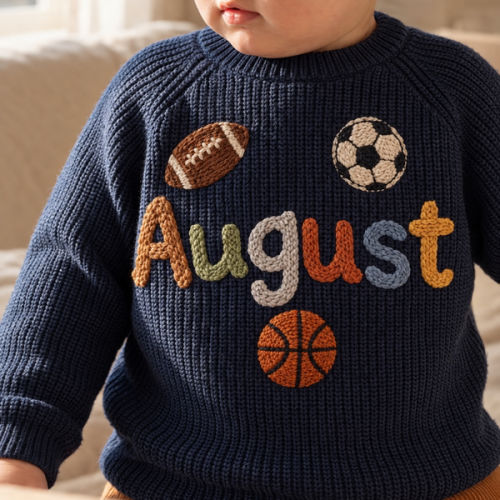 Personalized Hand-Embroidered Space Sweater | Custom Knit Baby Outfit