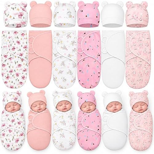 Ramede 6 Pack Preemie Swaddle with Hat, 100% Cotton, Bear, Pink