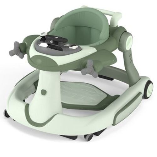 Kinder King 5-in-1 Baby Activity Walker, Convertible Push & Sit-in Walker with Adjustable Height, Foldable, Stable Design, Green