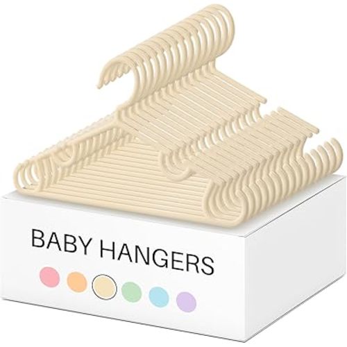 Hsei 60 Pack Pastel Color Kids Nursery Hangers Plastic Baby Hangers Heavy Duty Toddler Hanger for Pants, Coat, Skirts, Closet, Nursery Decor(Beige Color)