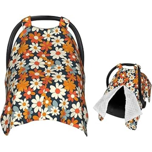 Retro Daisy Floral Baby Car Seat Canopy Nursing Cover for Newborn Car Seat Breastfeeding Covers Blanket Newborn Shower Gift