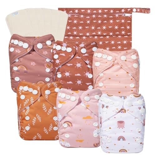 babygoal Newborn Cloth Diapers Pack of 13 for 5-12lbs Preemie Girl, Cloth Diaper Covers 6 Pack with 6pcs Inserts and Wet Bag, Reusable Washable & Waterproof