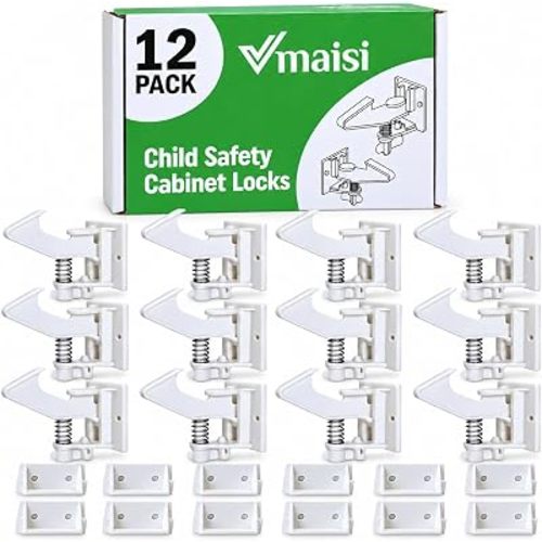 Vmaisi 12 Pack Cabinet Locks Child Safety Latches - Easy Install No-Drill