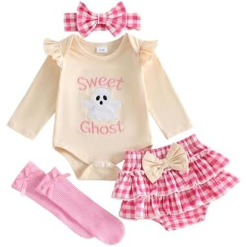 Baby Girl Halloween Outfit Fall Clothes Long Sleeve Romper Ruffled Shorts Set Cute Newborn Thanksgiving Outfit