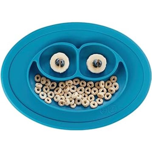 ezpz Mini Mat for 12 Months+ (Blue) - 100% Silicone Placemat + Plate with Suction for Infants + Toddlers - Supports Baby-Led Weaning - for Highchair, Dining Table and Travel