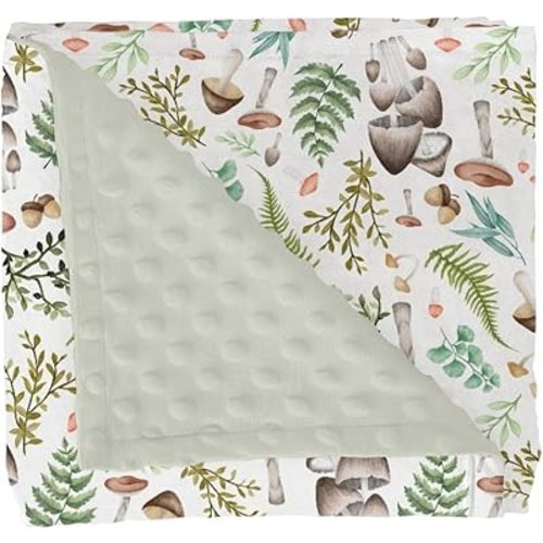 Vintage Mushroom Forest Baby Blankets for Girl Boy Retro Mushrooms Green Leaves Soft Mink Dotted Backing Double Layer Swaddle Blanket Magical Plant Bed Throws for Infant Toddler Nursery 30x40