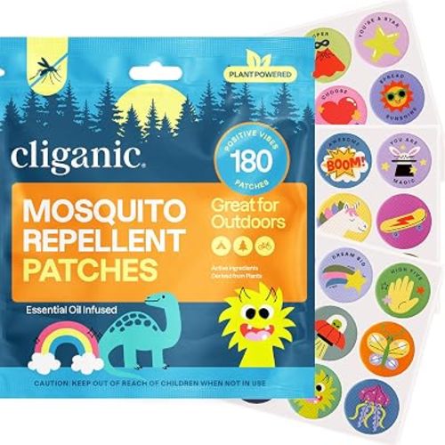 Cliganic Mosquito Repellent Stickers for Kids & Adults (180 Pack) - Positive Vibes Patches, Natural DEET-Free, Essential Oil Infused, Insect Repelling Garments