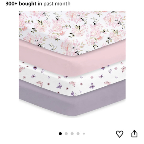 Little Grape Land Crib Sheets Girl 4 Pack, Baby Crib Sheets for Standard Crib & Toddler Mattress, Super Soft Breathable Crib Sheet Set for Girls (Floral & Butterfly)