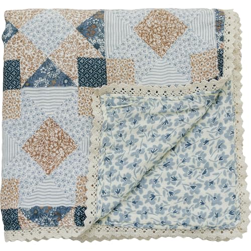 Mebie Baby Muslin Quilt, Patchwork Print and Blue Blossom, 100% Muslin Cotton Baby Blankets for Girls and Boys, Muslin Baby Blanket for Newborns, 47"x47"