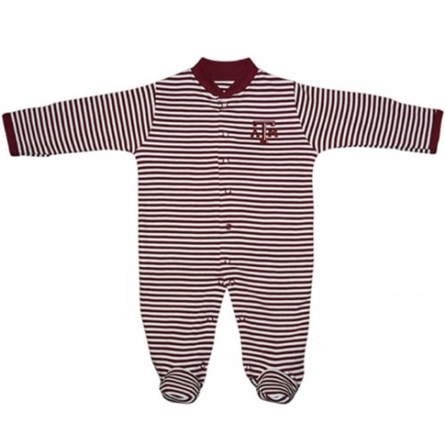 Texas A&M Aggies MAROON Baby Striped Footed Romper Pajamas - 35010074