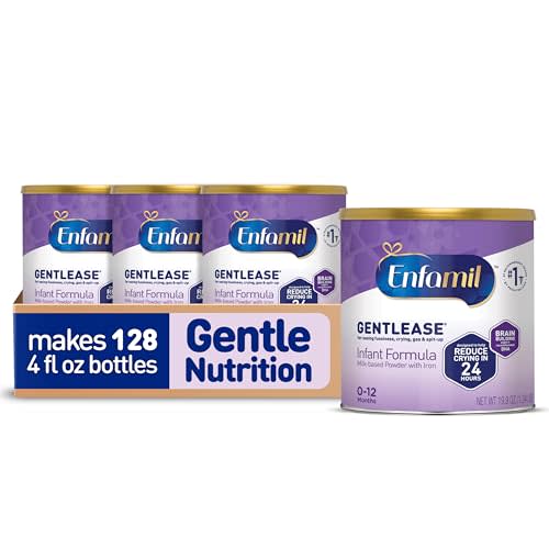 Enfamil Gentlease Baby Formula, Clinically Proven to Reduce Fussiness, Crying, Gas & Spit-up in 24 hours, Brain-Building Omega-3 DHA & Choline, Infant Formula Powder, Baby Milk, 19.9 Oz Can, 4 Count
