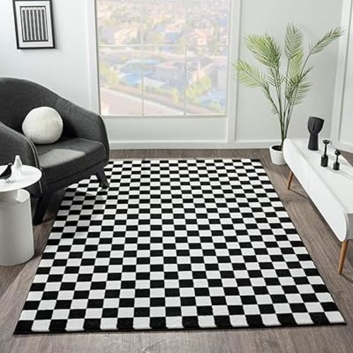 LUXE WEAVERS Geometric Checkered Black and White 5x7 Area Rug