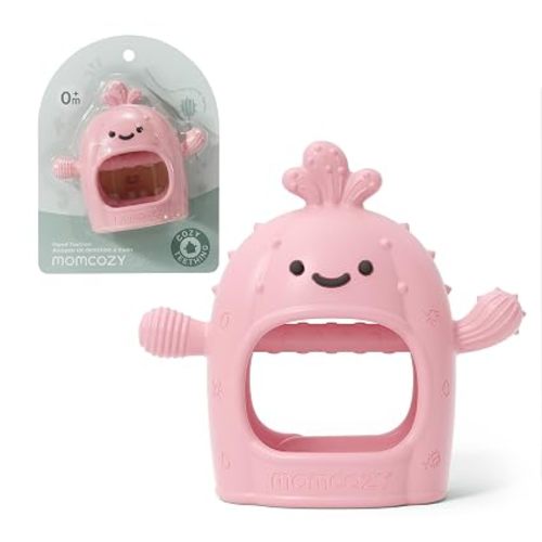 Momcozy Baby Teether Toys, Food Grade Silicone Baby Teether,Teething Mitten,Teething Toys for Babies, Teethers for Babies 3-6 Months，Anti Drop Wrist Teether with Multiple Chew Points， Pink