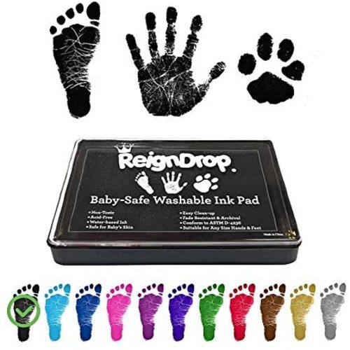 ReignDrop Ink Pad For Baby Footprint, Handprint, Create Impressive Keepsake Stamp, Non-Toxic and Acid-Free Ink, Easy To Wipe and Wash Off Skin, Smudge Proof, Long Lasting Keepsakes (Black)