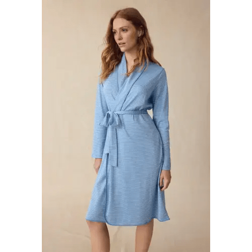 LAKE | Women | Pima Cotton Pajamas | French Blue Club Stripe Pima Robe