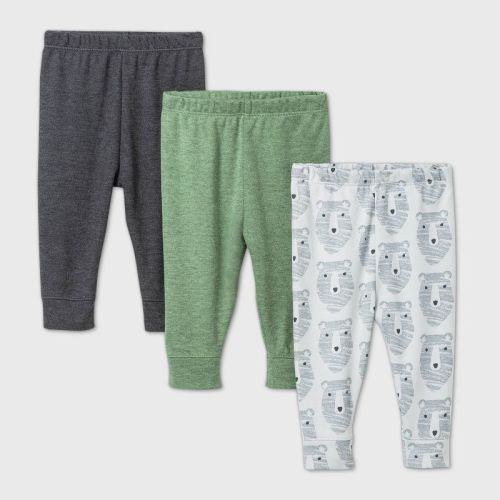 Baby Boys' 3pk Little Cub Pull-On Pants - Cloud Island™ Green/White/Gray