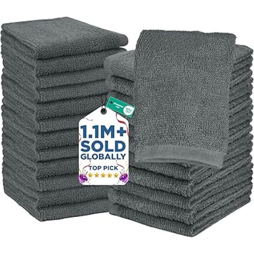 DAN RIVER 24 Pack Wash Cloths for Showering [12x12] - 100% Cotton Washcloths Premium Quality Flannel Face Cloths for Bathroom, Highly Absorbent and Soft Feel Wash Clothes, Gray