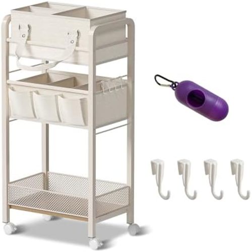 Baby Diaper Caddy Organizer and Storage,2In1 Baby Cart Organizer-Baby Diaper Caddy+3 Tier Rolling Cart for Baby Nursery,Baby Bedside Cart,Easy Assembly,Beige
