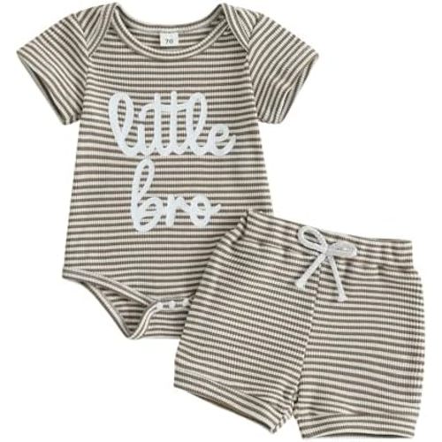 VISGOGO Baby Boy Shorts Set Newborn Infant Summer Outfit Striped Half Button-up Short Sleeve Bodysuit Elastic Waist Shorts