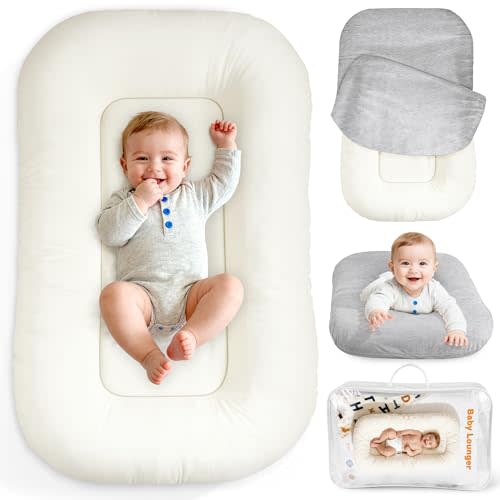 Baby Lounger & Nest for Newborn 0-24 Months, Baby Nest Supervised Breathable Cotton for Newborn, Newborn Essentials Gifts, Breathable Portable Infant Lounnger for Travel and Home(Cashmere Gray)