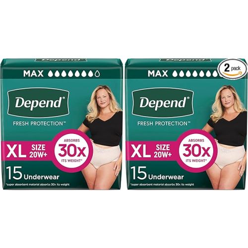 Depend Incontinence Underwear for Women, Extra-Large, 30 Count | Maximum Absorbency | Fit-Flex | Disposable | Blush