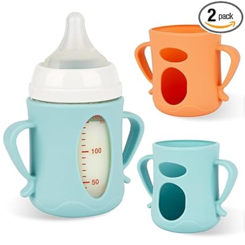 Silicone Sleeves for Pigeon Baby Bottles 5.4oz,Anti Breakage Glass Baby Bottle Holder with Handles 2 Pack