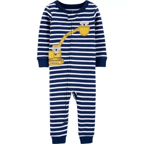 1-Piece Construction Snug Fit Cotton PJs - Navy - 18M