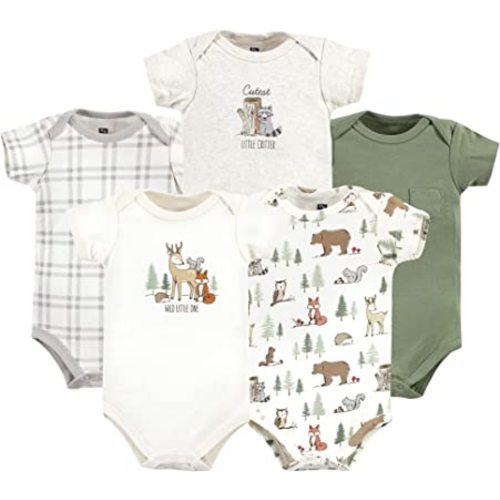 Hudson Baby Girls' Unisex Forest Animals 5-Pack Bodysuits, 3-6 Months, Cotton