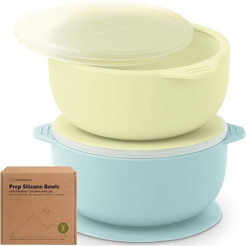 KeaBabies 2-Pack Baby Bowls with Suction - Silicone Toddler Bowls with Lids for Kids, Toddlers 1-3, BPA-Free Food Grade Baby Feeding Essentials, Dishwasher & Microwave Safe, Easy To Clean (Pastel Sky)