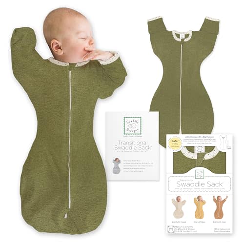 SwaddleDesigns Transitional Swaddle Sack, Arms Up Half-Length Sleeve & Mitten, Most Gradual Transition Swaddle for Newborn