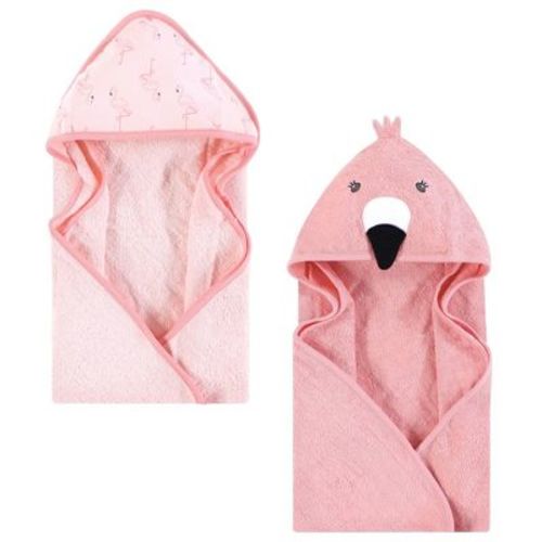 Hudson Baby Infant Girls Cotton Poly Animal Face Hooded Towel, Pink Flamingo, One Size