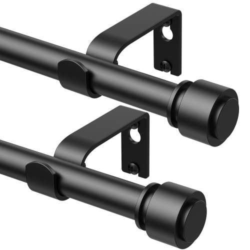 2 Pack Curtain Rods 48-70 Inch, 75-inch Rod Adjustable Length, Black
